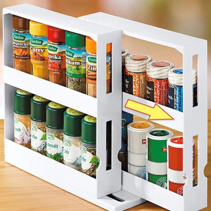 

A3485 Multifunction Plastic Rotate Storage Box Food Spice Bottle Shelf Kitchen Rotating Canned Food Storage Rack, White