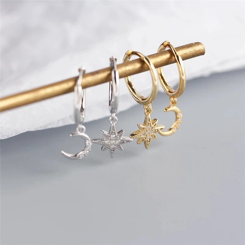 

Wholesale Silver Moon Star Hoop Earring for Women Men Ear Jewelry Party Gifts, Show in the picture