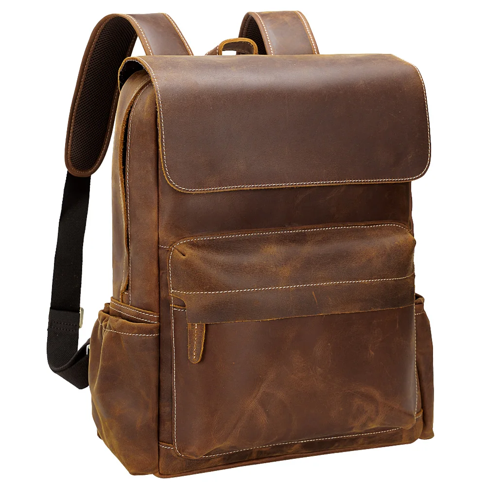 

Tiding Custom Vintage Rucksack 15.6 Inches Grain Crazy Horse Genuine Cow Leather Laptop Backpack For Man, Customized color