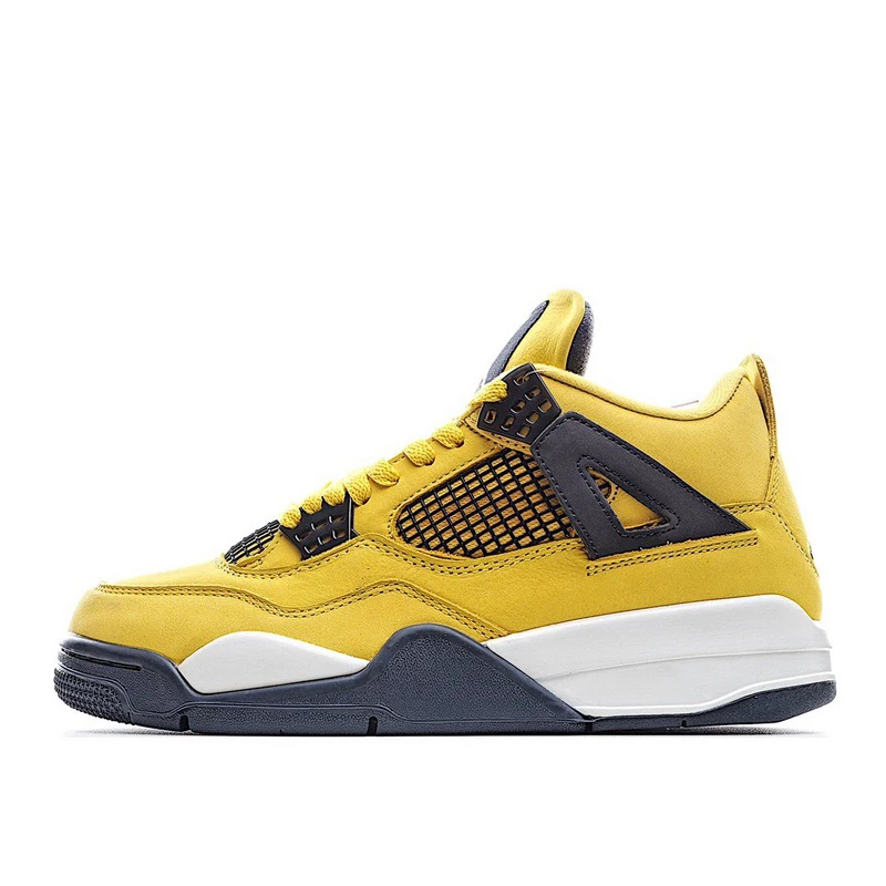 

Original quality brand Air J4 Lightning Yellow fashion cushion sneaker high top ankle retro leather basketball shoes men