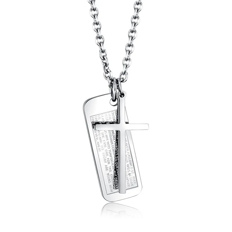 

High Quality Promotion Religious jewelry cross pendant chain stainless steel Cross Necklace with Letters, Silver and gold