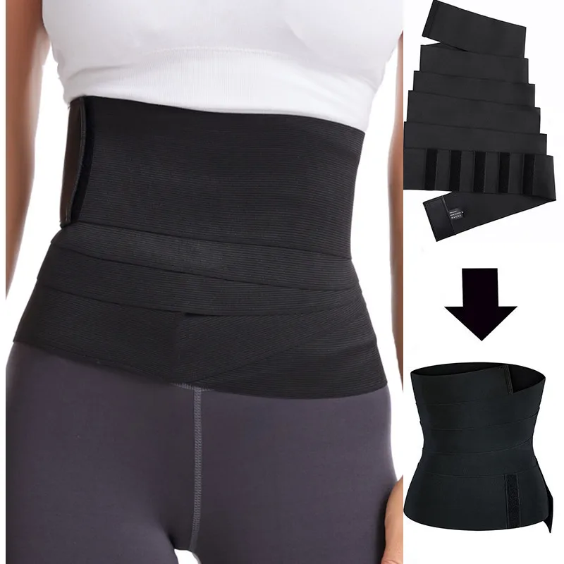 

Amazon Hot Sale Waistband Adjustable Snatch Waist Trimmer Tummy Sweat Wraps Belt for Women Wrap Bandage, Black