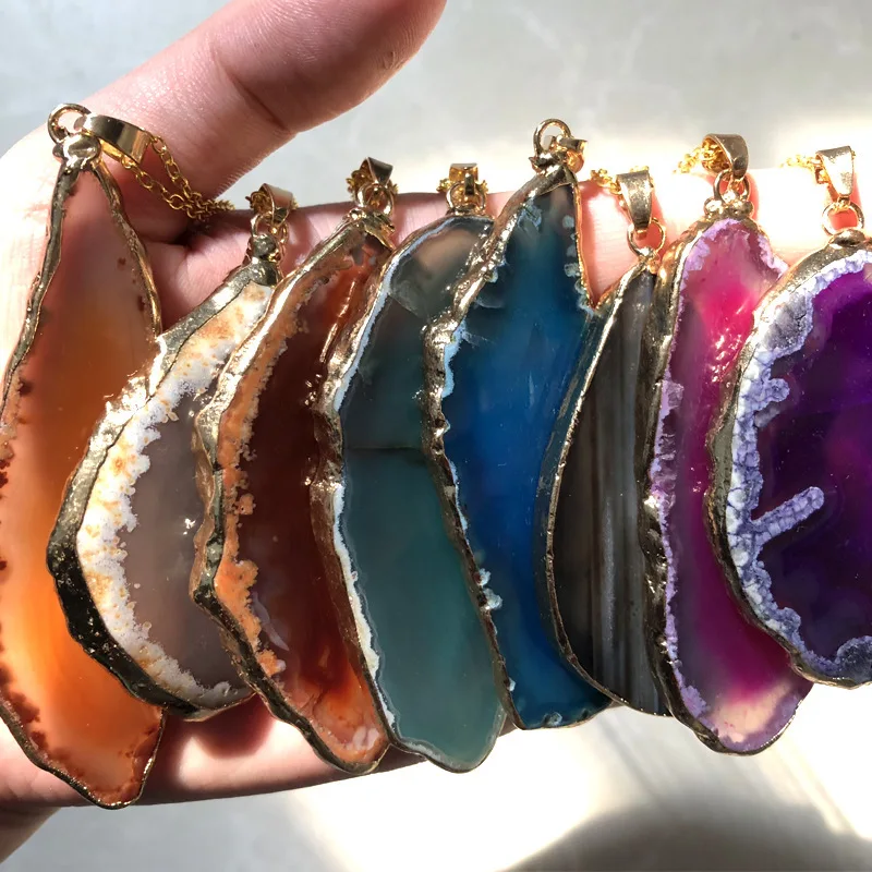 

HOVANCI DIY Accessories Multicolor Natural Gemstone Pendants Necklace Healing Crystal Agate Stone Pendants Necklace, As picture