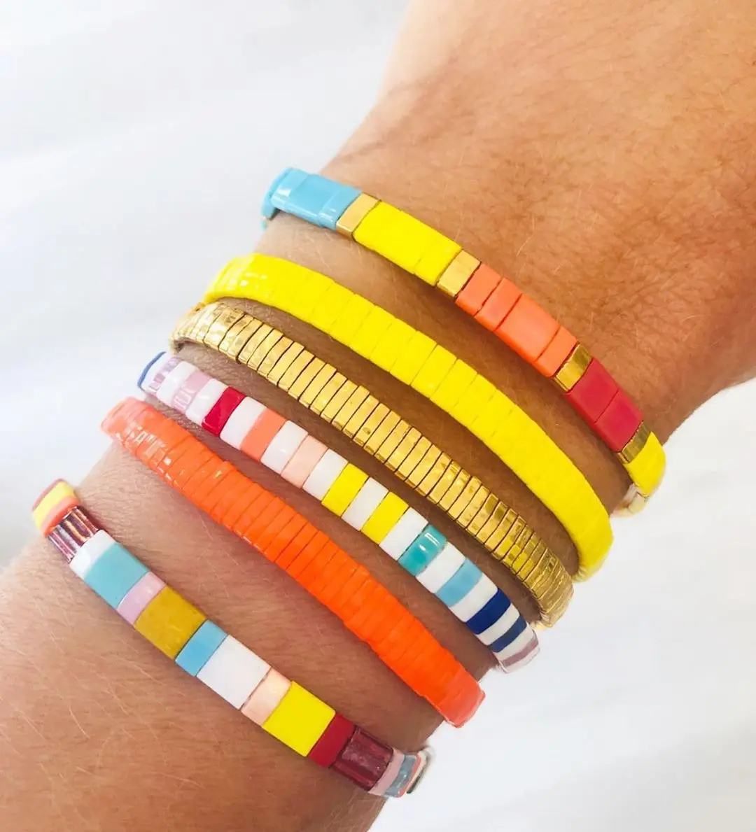 

JUHU Adjustable acrylic Bracelet beads For Women Simple Jewelry handmade Bohemian new rainbow acrylic bracelet 2021 bracelets, Gold