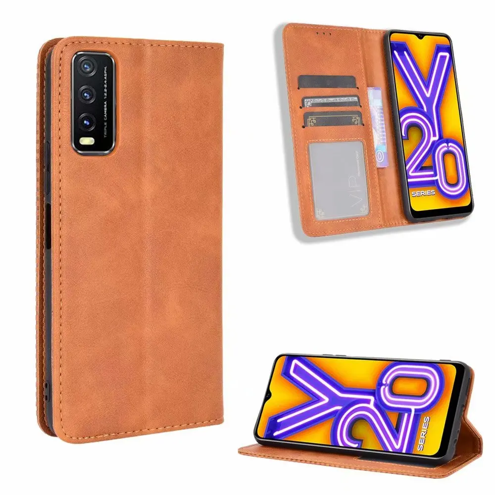 

Retro Flip Wallet Leather Case Cover For VIVO Y20 2020/Y20i, As pictures