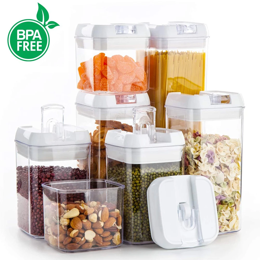 

Airtight Refrigerator Food Container Storage For Kitchen,with Lock Lids BPA Free Plastic Transparent Cans Multigrain Containers, Transparent plastic(as pic)