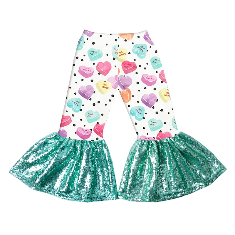 Baby toddler Flared pants for baby girls valentines clothes 3D Colorful Heart bell bottoms