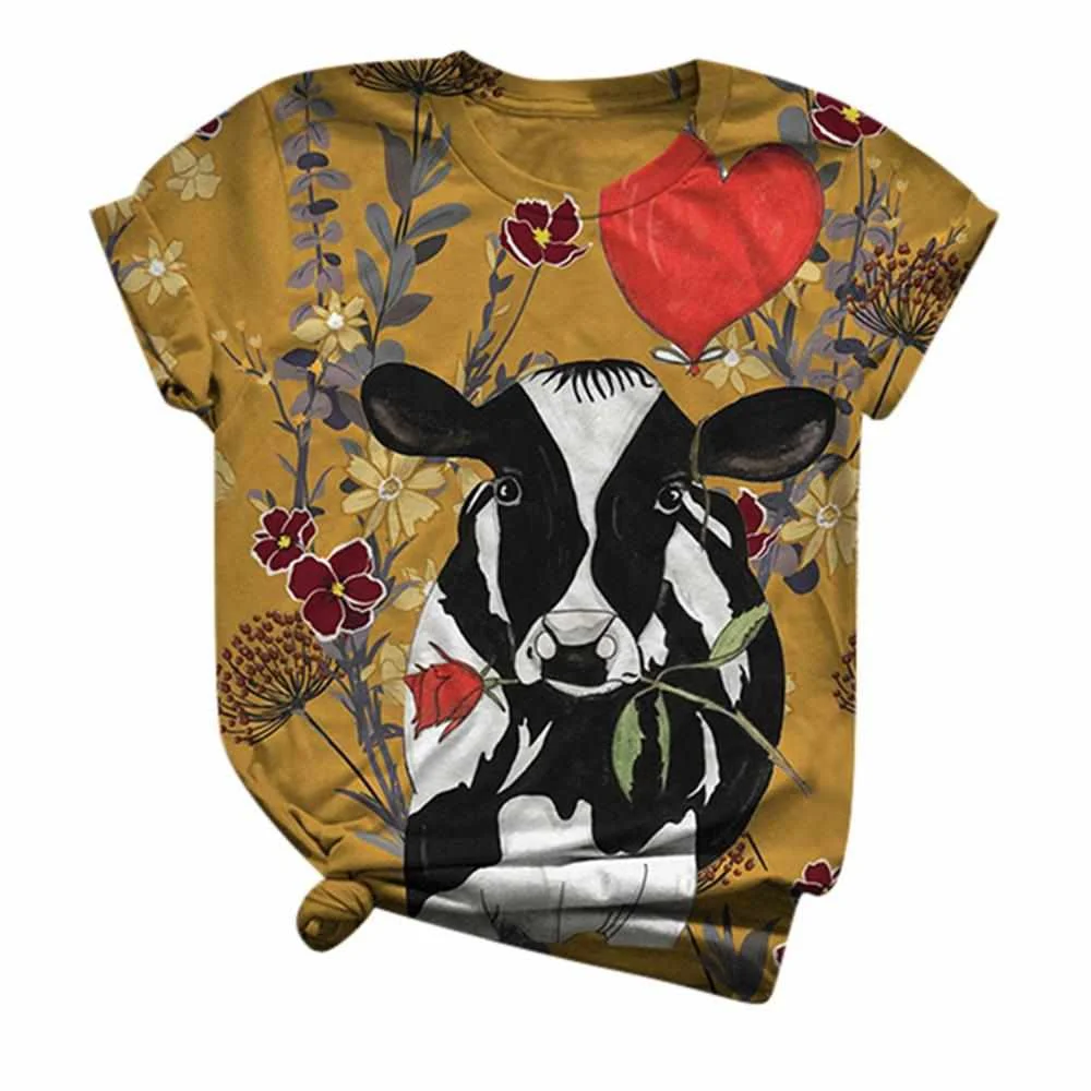 

New Women's T-shirt Tee Short Sleeve Animal Printed Round Neck New Hot Sale T-shirt