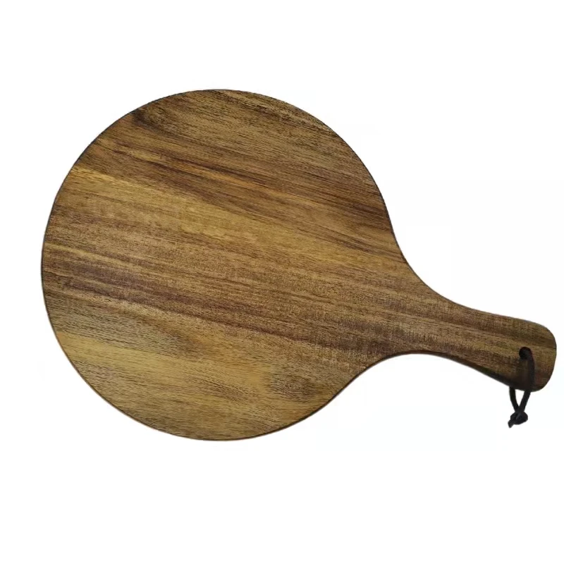 

Wholesale Customized Round Bread Steak Tray Restaurants Paddle Cutting Board Acacia Wood Pizza Chopping Board