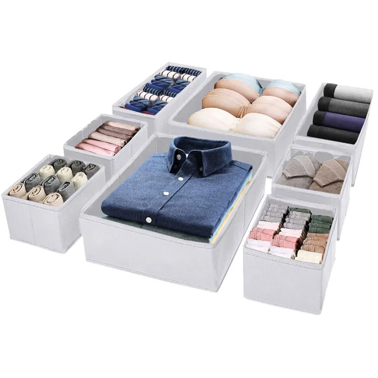 

Amazon hot sale cotton linen no cover folding storage boxes 8pcs set household clothes sundries toy storage and organizing bins