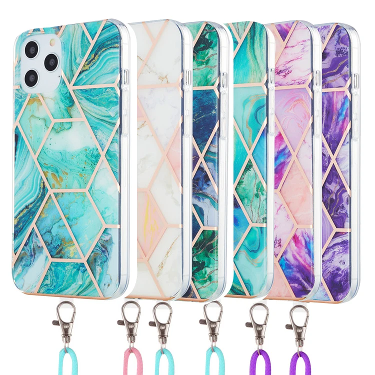 

Marble Necklace Crossbody Phone Case For iPhone 11 12 Mini Pro MAX XR XS MAX X 8 7 Plus SE 2020 IMD Cord Lanyards Rope Strap