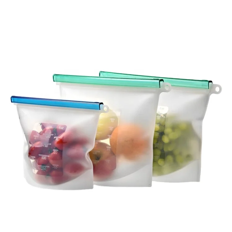 

OKSILICONE Multi-size Silicone Food Storage Zip Bag Portable Folding For Food Preservation Fresh Refrigerated Vacuum Sealed Bag, Clear/red/green/light blue/customized