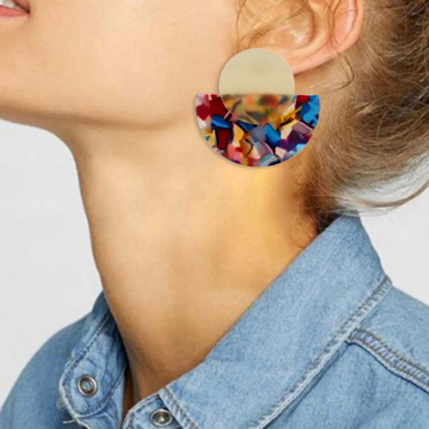 

Fashion Modern Statement Half Moon Semicircle Girls Gift Multicolor Acetate Resin Acrylic Women Dangle Earrings