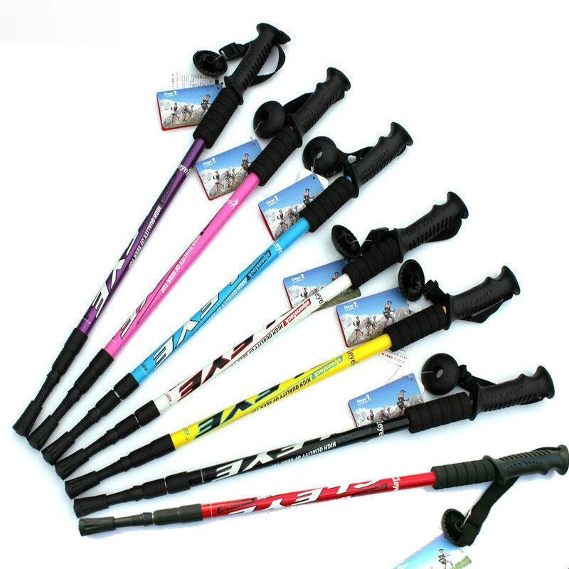 

Mountaineering hiking stick telescopic trekking poles Multi-functional straight folding walking sticks T-Handle alpenstock
