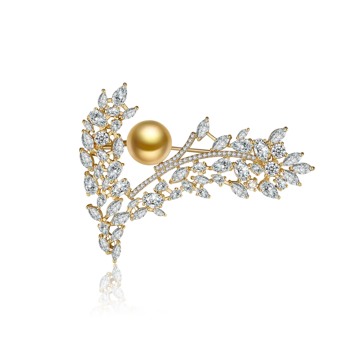

LUOTEEMI Gold Plated Women Designer Safety Brooches and Pins Girls Love White Zircon Pearl Brooch