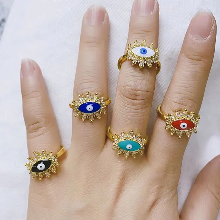 

RM1266 New Colorful Enamel Rainbow Evil Eyes Thick Band Positivity Rings,Positive Energy Ring for Ladies