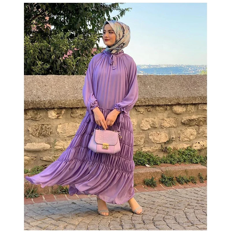 

Long Women Maxi Clothing Pleated Prayer Muslim Dubai Abaya Dresses Modest Muslimah Dress, Picture