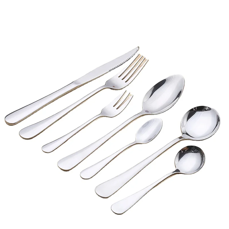 

Hot Sale 304 Stainless Steel Flatware Knife Fork Spoon Dessert Fork Ice Spoon Round a spoon Kitchen Restaurant Cutlery Set