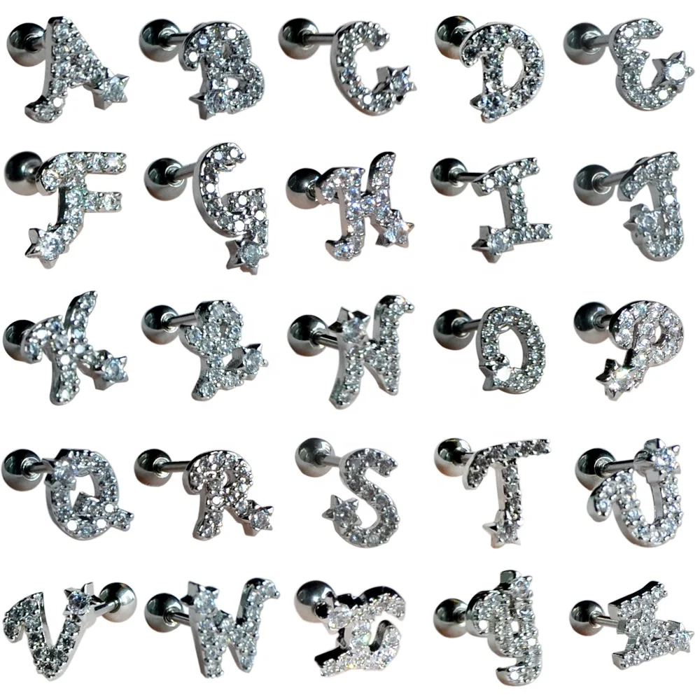 

Cute Mini Silver Color English Letters Studs Earrings Star Design for Women Girl Fashion Alphabet Zircon Ear Studs wholesale