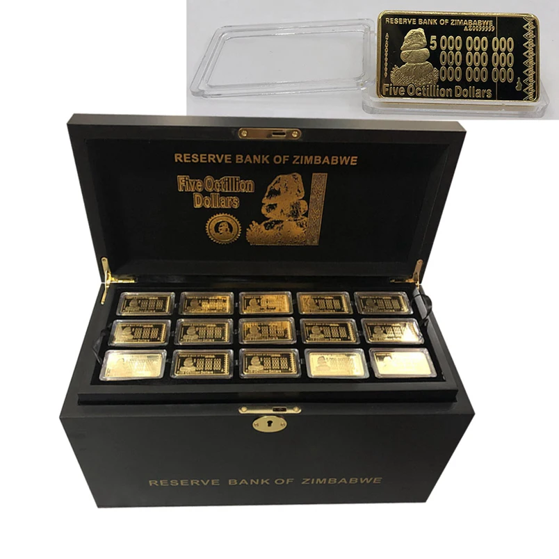 

270pcs ingot 5 octillion zimbabwe 24k gold bullion bar in gift box