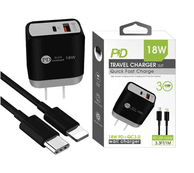 

QC3.0 UK EU AU US Plug Carregador Cargadores Chargers 20W 18W PD Fast Type C USB C Travel Mobile Phone Wall Charger