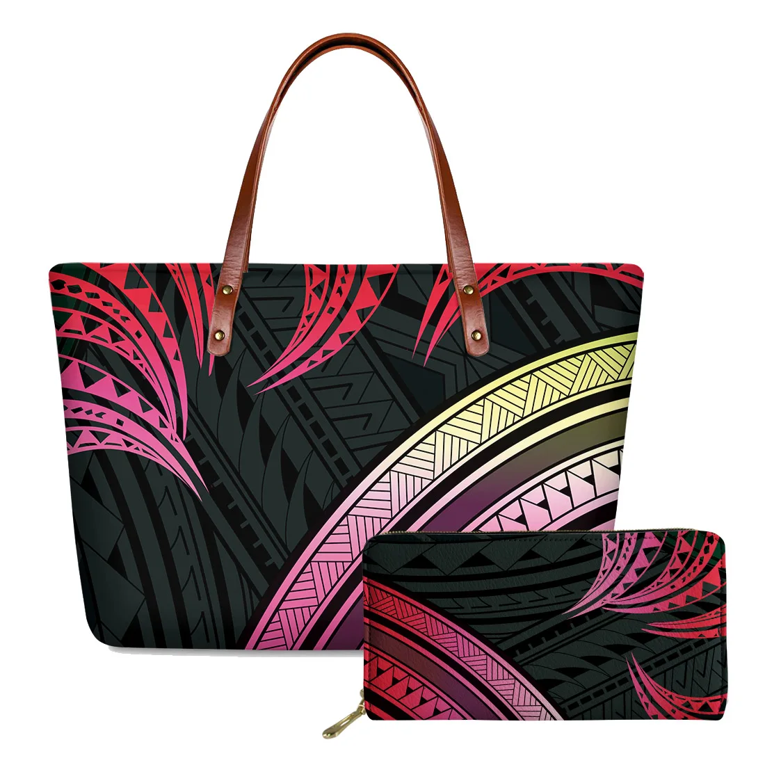 

Custom Logo Polynesian Traditional Tribal Style Printed Handbag Set Lady Purple Handbags For Women Luxury Handbags And Purses