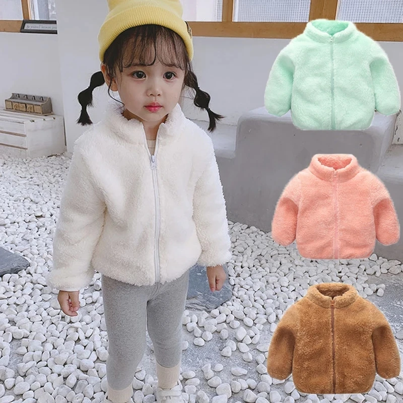 

coldker 2021 Baby Boys Girls Clothes Solid Long Sleeve Zipper Plush Coat Jacket Outwear Autumn Winter Warm Casual Tops, As show