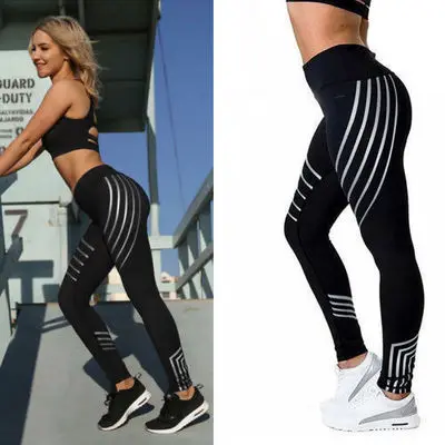 

Wholesale reflective Rainbow print tape women Yoga leggings, women yoga pants, Gym Fitness leggings, Multi-color