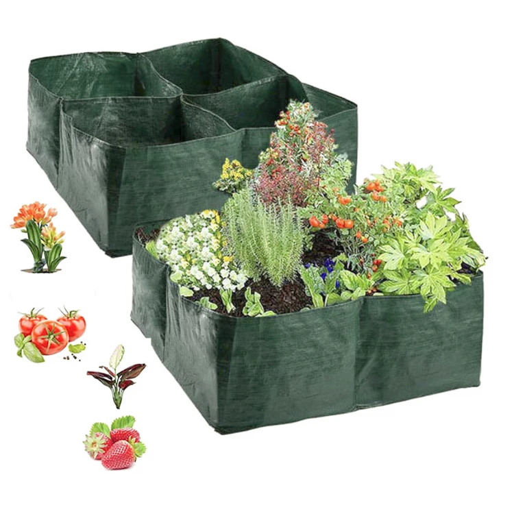 

Square green Plastic Divided Grids Garden Bed vegetable Grow bags for plant