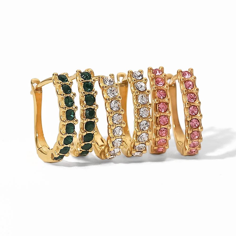 

Minimalist 18K Gold Plated Green Zircon U Shape Hoop Earrings Stainless Steel Zirconia Huggie Earring