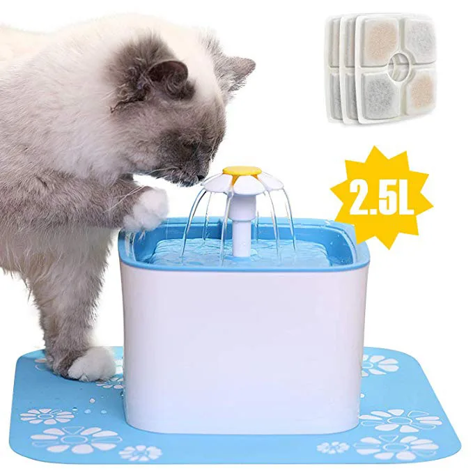 

2.5L Automatic Cat Water Fountain Dog Water Dispenser with 3 Replacement Filters & 1 Silicone Mat for Cats, Dogs, Multiple pets