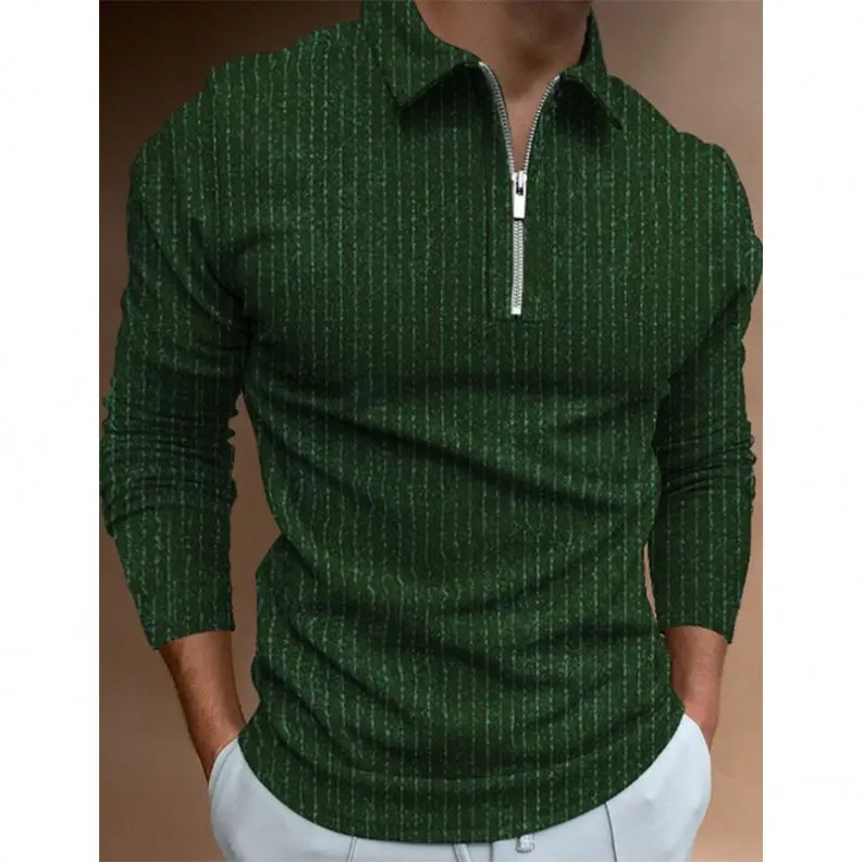 

POLO shirt zipper stripe long sleeve men's t-shirt top, Custom color