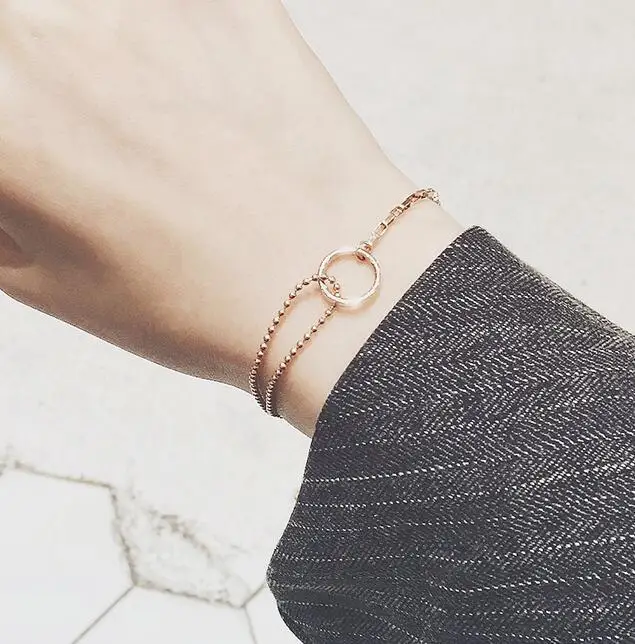 

18k Gold Plated Titanium Steel Circle Loop Charm Bracelet Irregular Beaded Chain Charm Bracelet Women, Gold silver