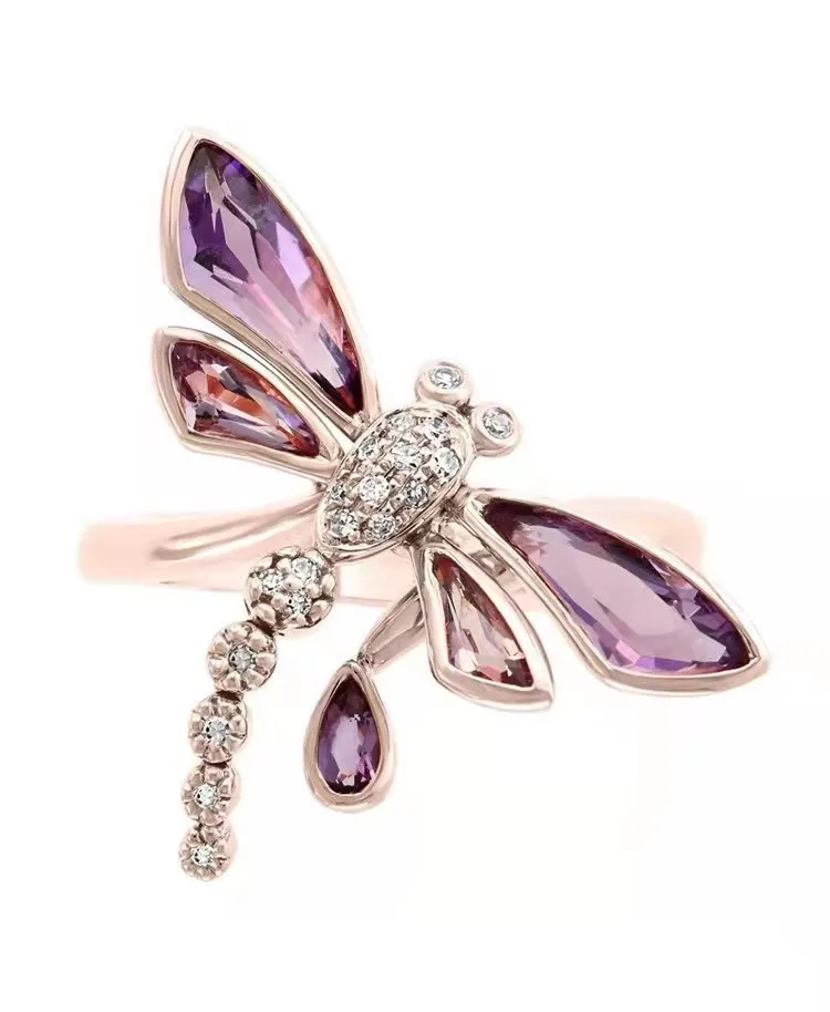 

Creative purple zircon dragonfly drop insect ring women