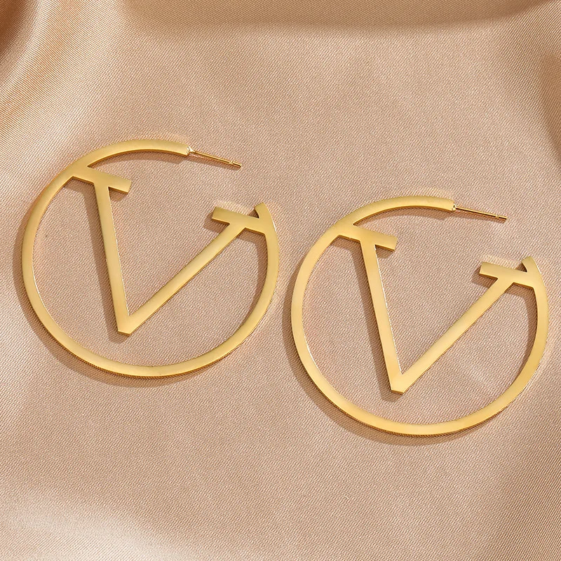 

New Trends V Letter Hoop Earrings For Women Earrings Stainless Steel Earrings Punk Round Shaped Jewelry Gifts