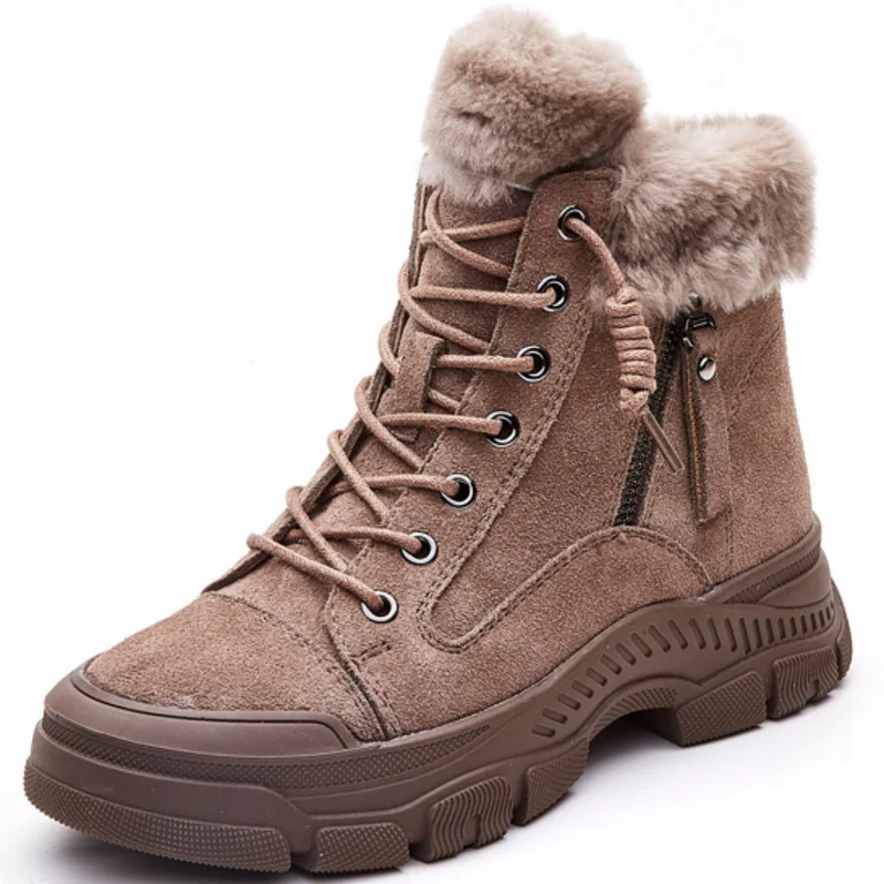 

Dropshipping Custom Logo 2022 Genuine Leather Winter Shoes Women's Martin Boots Soft Fur Women Snow Boots