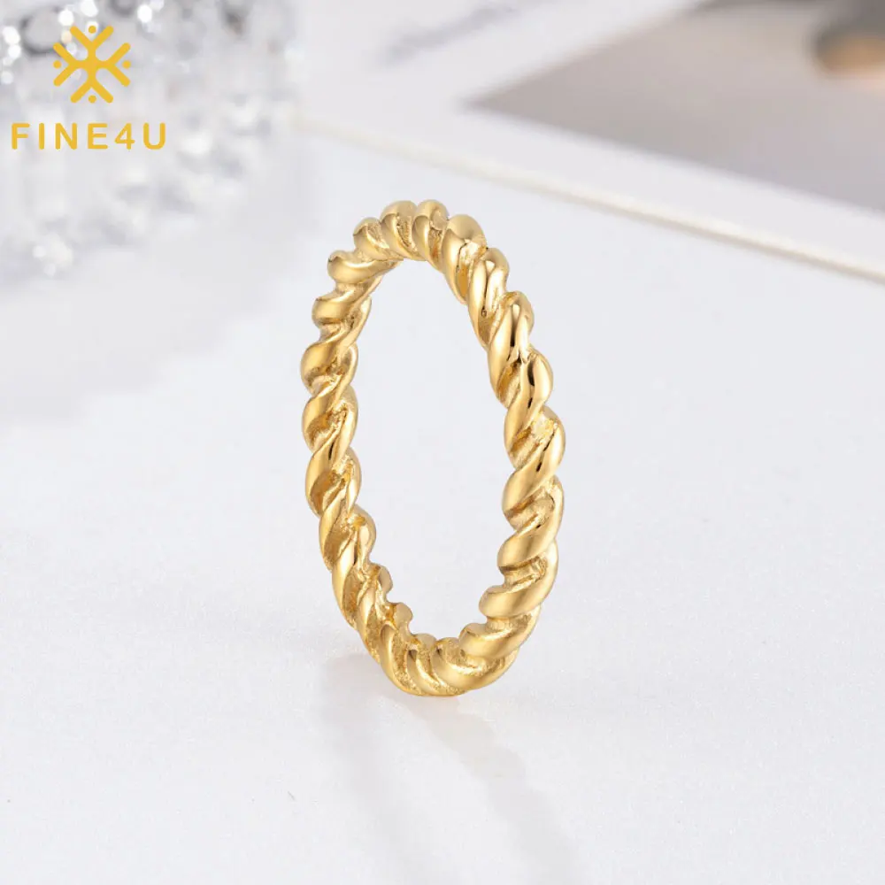 

Minimalist Women Joyas De Acero Twisted Thick 14k Gold Plated Stainless Steel Fashion Jewelry Rings