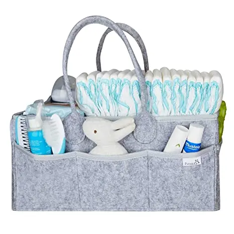 

Felt Diaper Storage Caddy Organizer Reusable Baby Diaper Organizer Bag Baby Diapers Organizer, Gray, light -gray