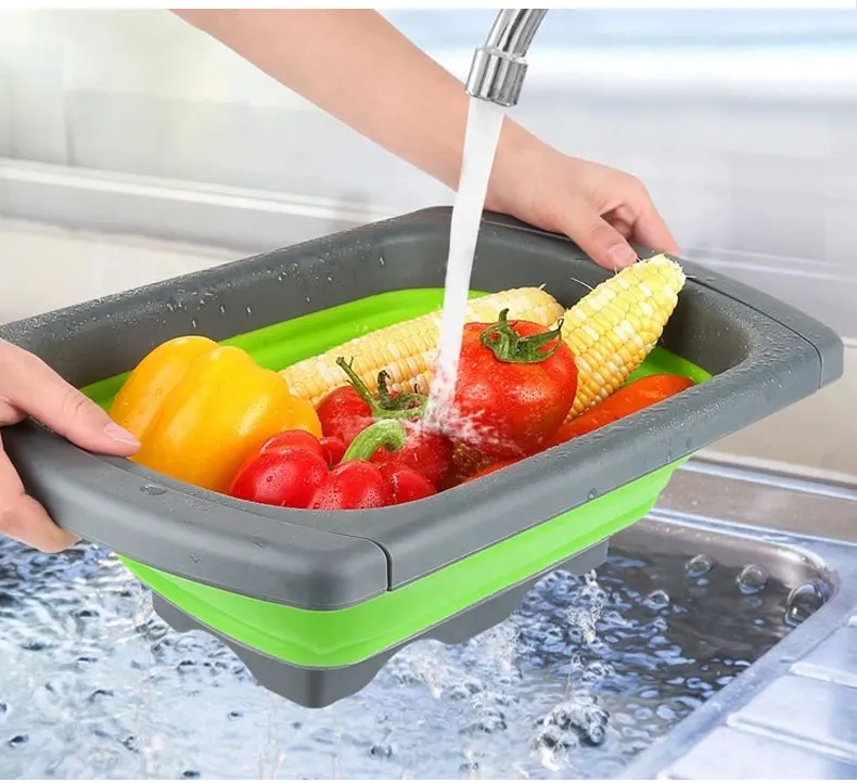Square Shape Drain Basket Collapsible Colanders Folding Strainers  Foldable Silicone Kitchen for Fruit Vegetable Baskets