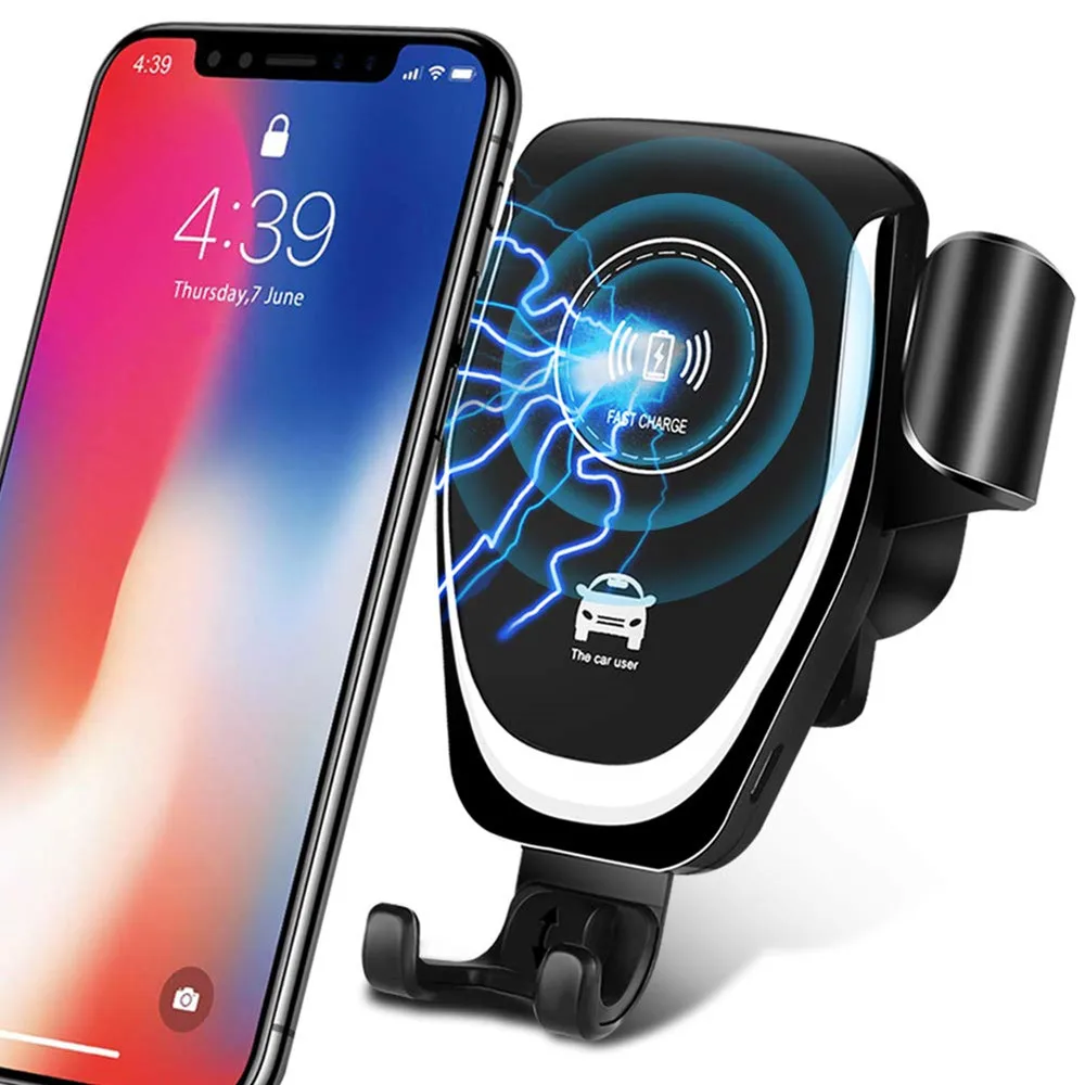 

Hot Selling Qi Wireless Gravity Car Charger 10W Air Vent Mount Q12 Fast Charge Car Phone Holder for iPhone X/Xs/ 8/ 8Plus, Black white