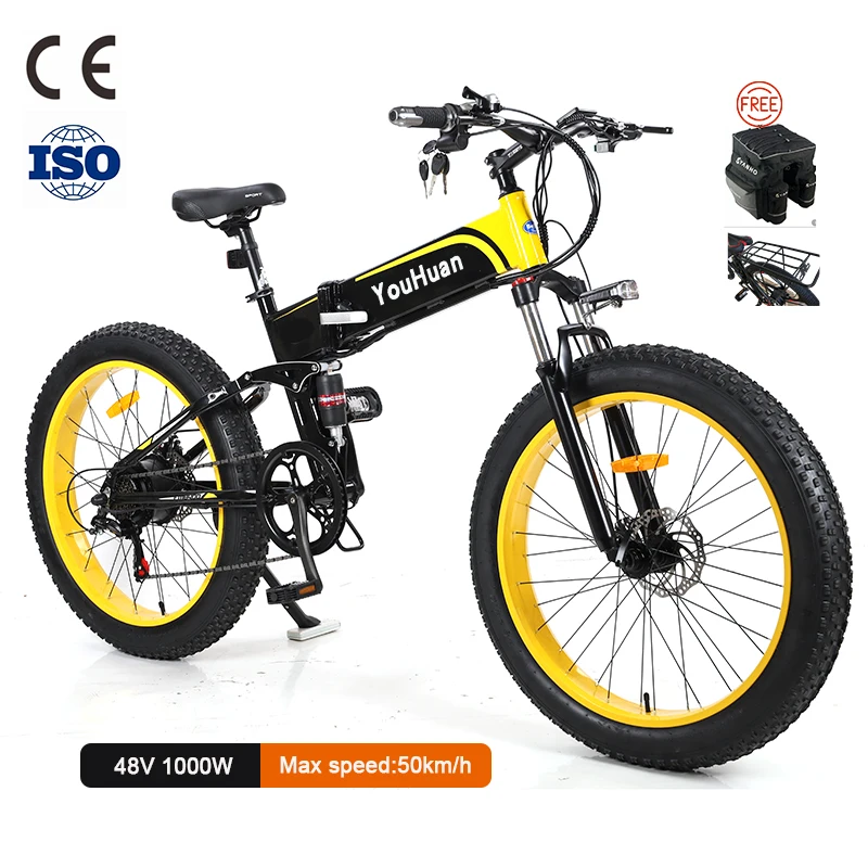 

Adults 48V 1000W Folding Electric bike 26*4.0 Fat Tire Ebike Max speed 50km/h Fast Electric Bicycle