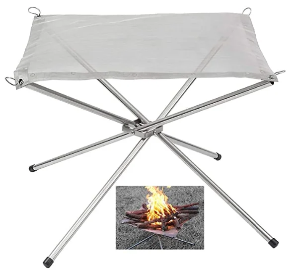 

Outdoor Fire Pit Portable Folding Campfire Grill Collapsible Steel Mesh Camping Fireplace, Silver