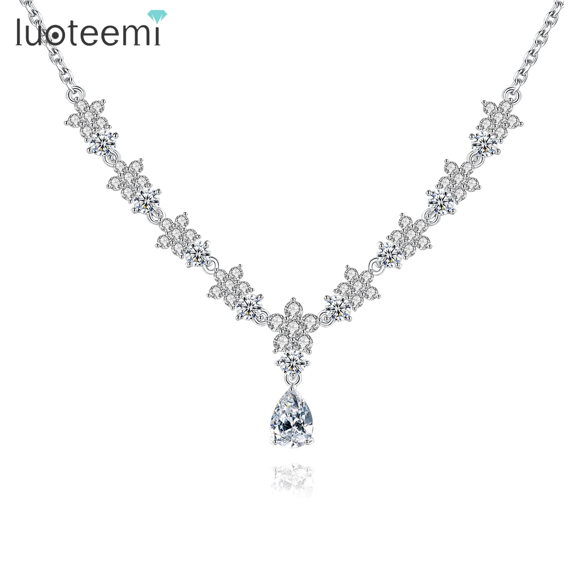 

LUOTEEMI New Design Trendy Fashion Jewelry Diamond Cubic Zirconia Dainty for Lady Chain Necklace