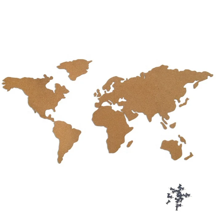 
World Map Unframed Corks Board with Extra Strength Self Adhesive Backing for wall bulletin, 5mm thick x 900mm x 407mm 