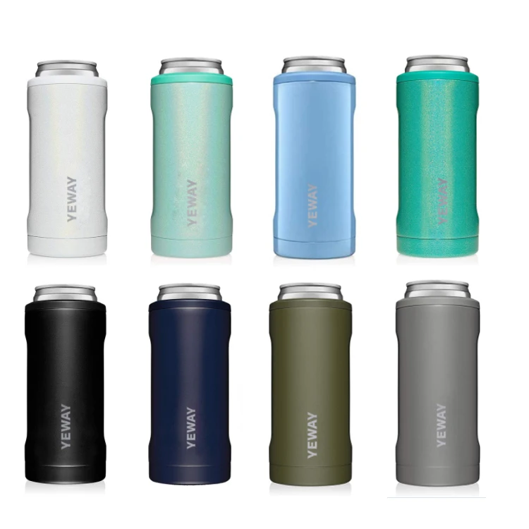 

12oz Insulated Skinny Can Cooler Double-Walled Stainless Steel Drink Holder for Slim Beer Can for Tall Skinny Cans, Black/ white/ mei rose / light blue