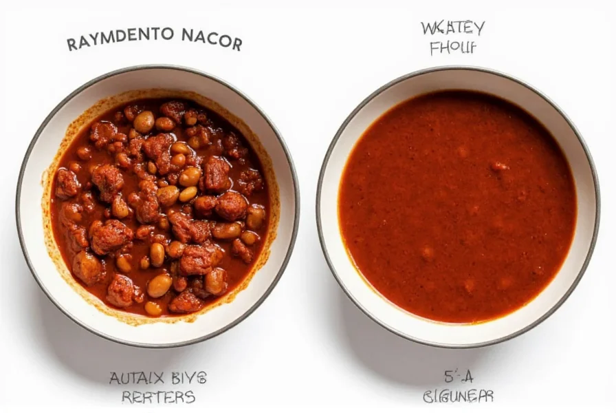 Comparison of properly thickened chili versus watery chili in serving bowls