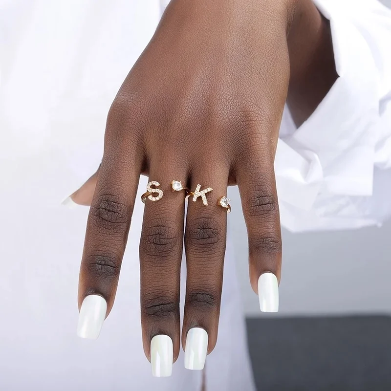 

Tiny Initial Ring For Women Zircon A-Z 26 Letter Rings Fashion Couple Wedding Charm Adjustable Birth Jewelry Gift Bijoux Femme