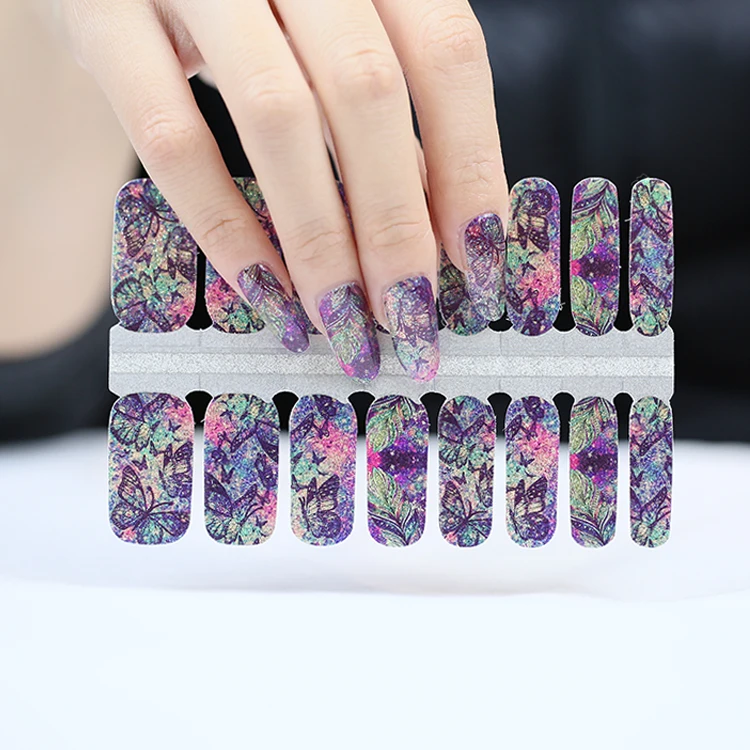 

Pearl colorful butterfly real nail polish strips nail wraps, Multi-colored