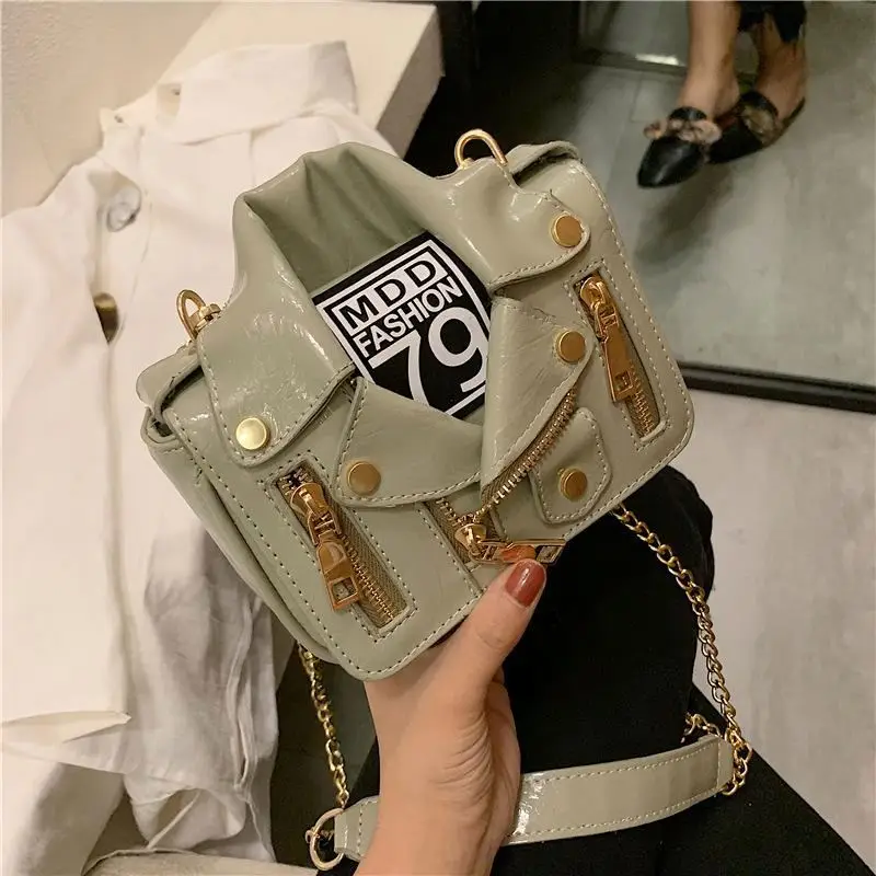 

2020 Chic Women Chain Motorcycle Rivet Leather Jacket Shaped Purse Mini Crossbody Shoulder Bag for Girls
