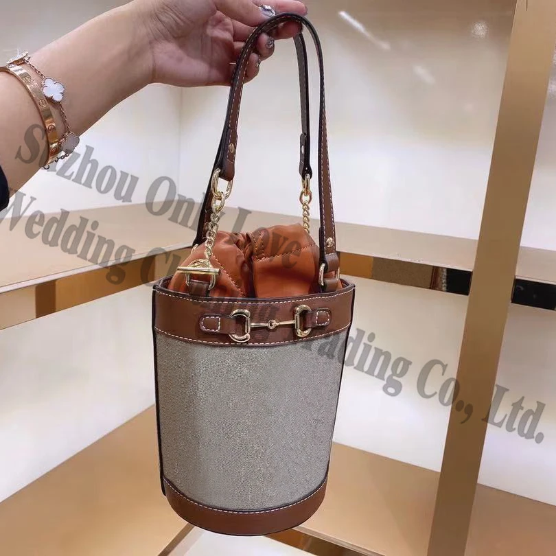 

Ladies brown letter pattern bucket mini handbags girl tote bag